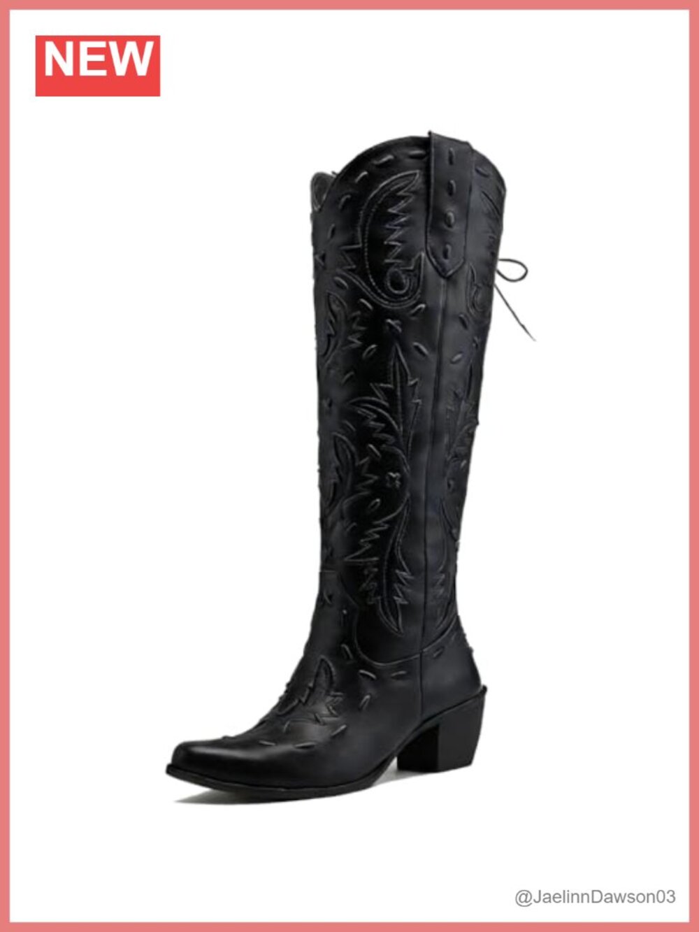 Lace Up Cowboy Boots Knee High Cowgirl Western Snip Toe Embroidery